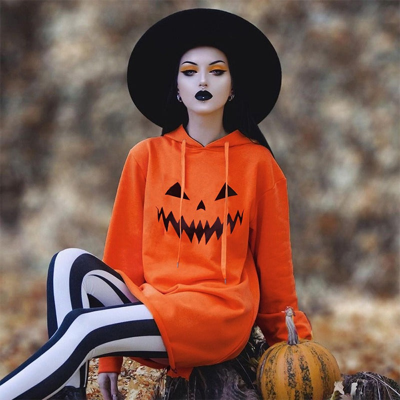 Cozy Halloween Pumpkin Oversized Hoodie Sweatshirt Dress