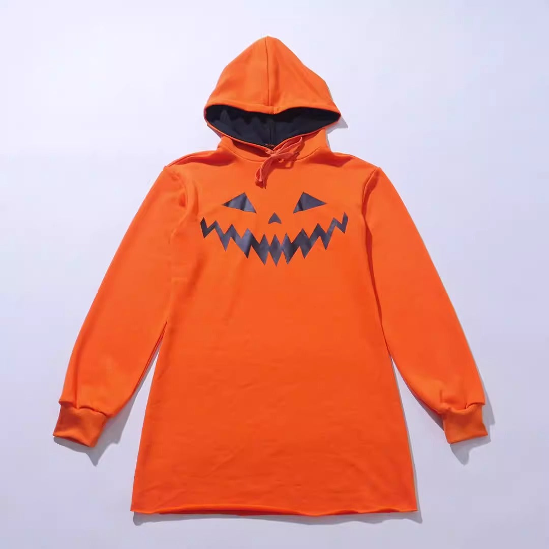 Cozy Halloween Pumpkin Oversized Hoodie Sweatshirt Dress
