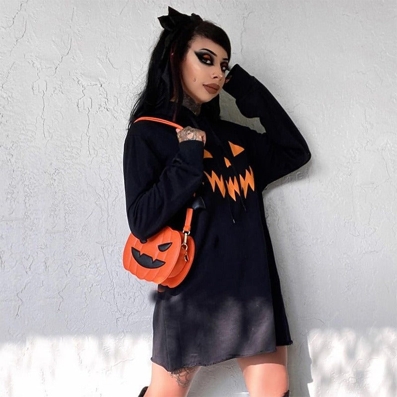 Cozy Halloween Pumpkin Oversized Hoodie Sweatshirt Dress