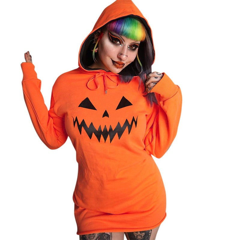 Cozy Halloween Pumpkin Oversized Hoodie Sweatshirt Dress