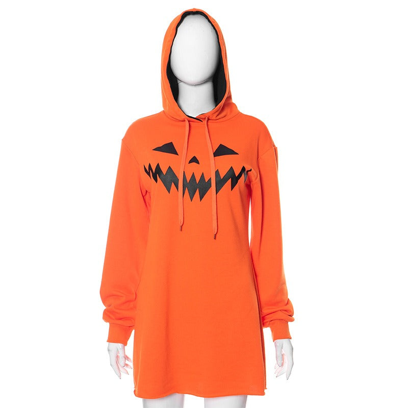 Cozy Halloween Pumpkin Oversized Hoodie Sweatshirt Dress