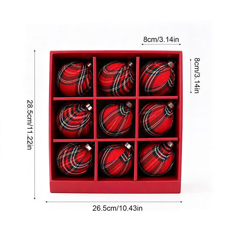 9PCS 8CM Christmas Ball Ornaments – Red & Green Grid Pattern Tree Hanging Pendants, 2026 New Year Holiday Decor